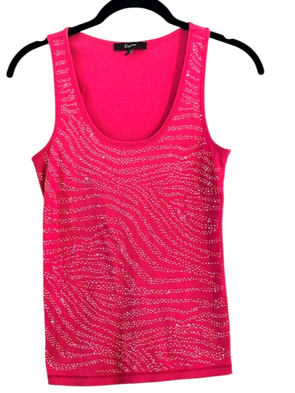 Express Hot Pink Bling Glitter Ribbed Tank Top Zebra Animal Print Size L